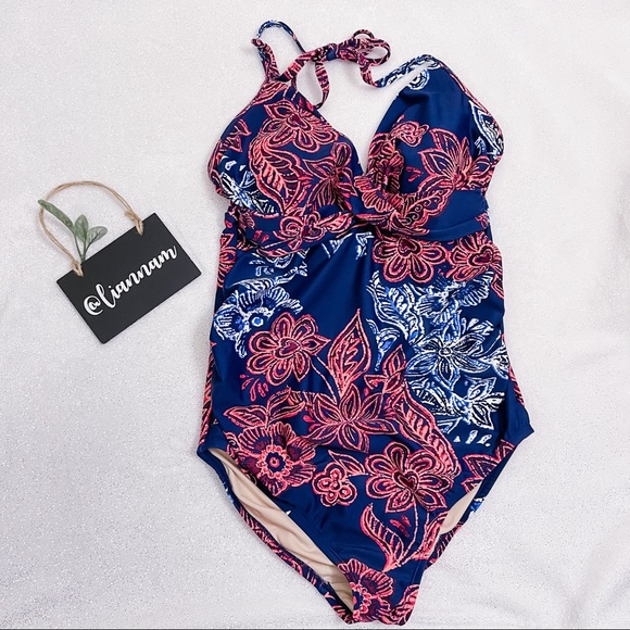 Isabel Maternity by Ingrid & Isabel Other - Isabel Maternity Navy Blue Flowered One Piece Halter Swim Suit